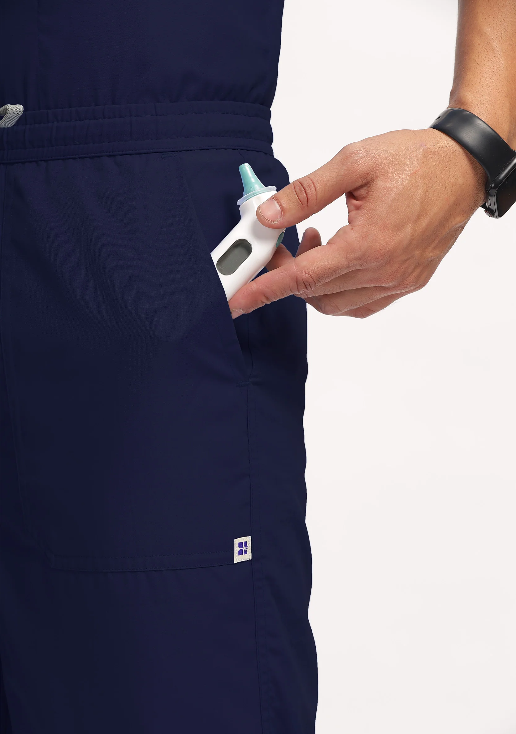 Classic Men's Mandarin Collar (Navy) Scrub - Image 4