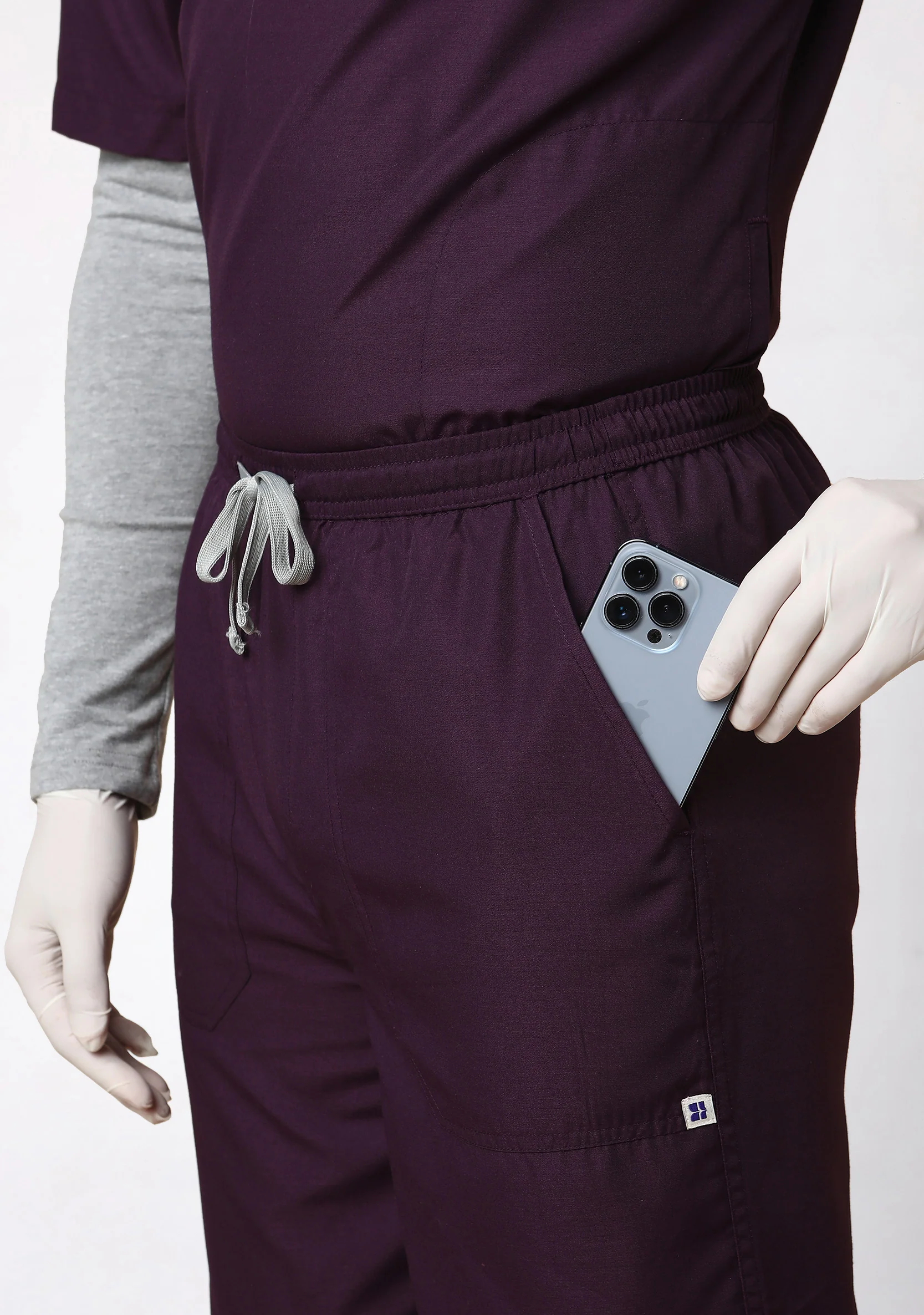 Classic Men's Mandarin Collar (Wine) Scrub - Image 4
