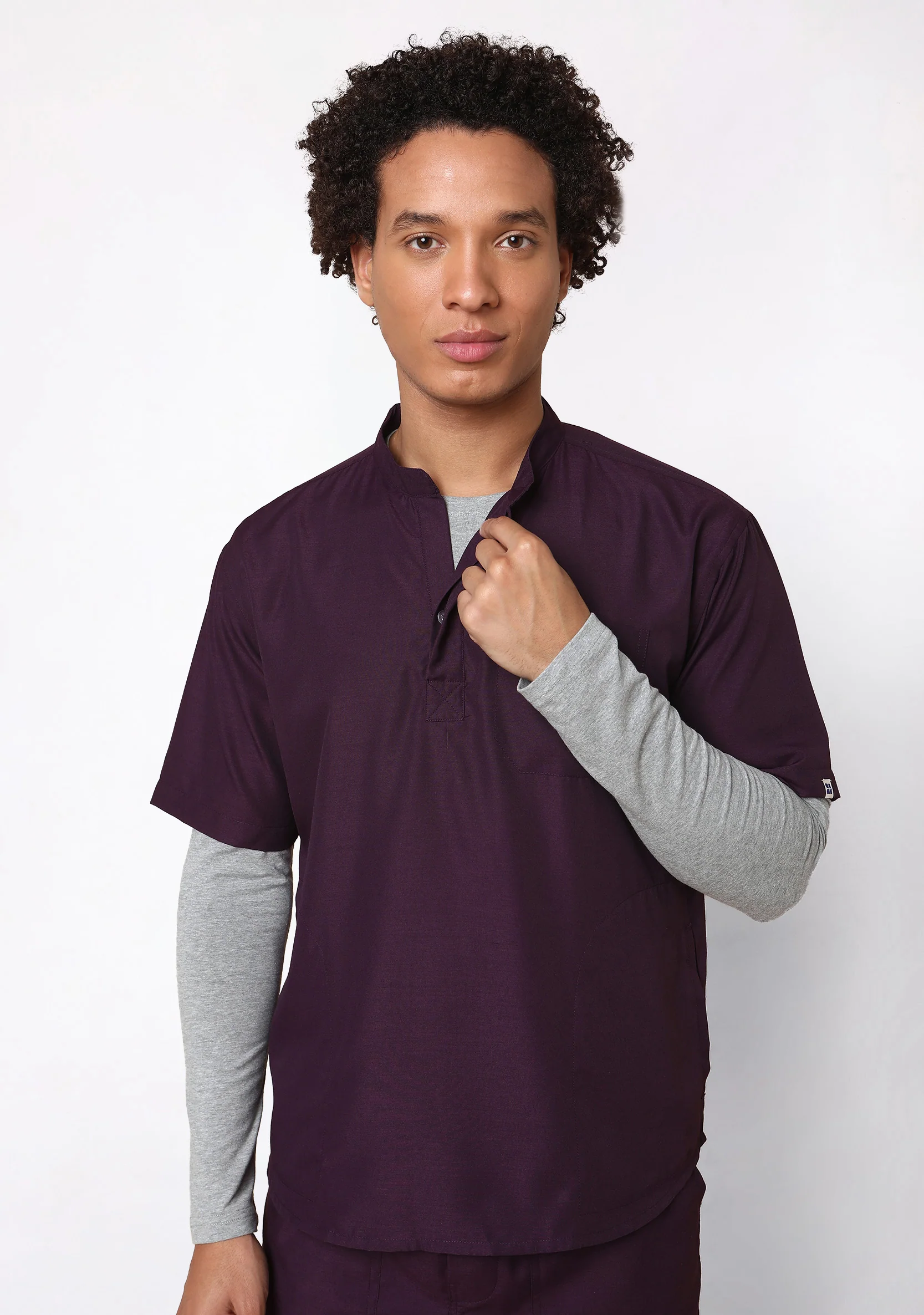 Classic Men's Mandarin Collar (Wine) Scrub - Image 5