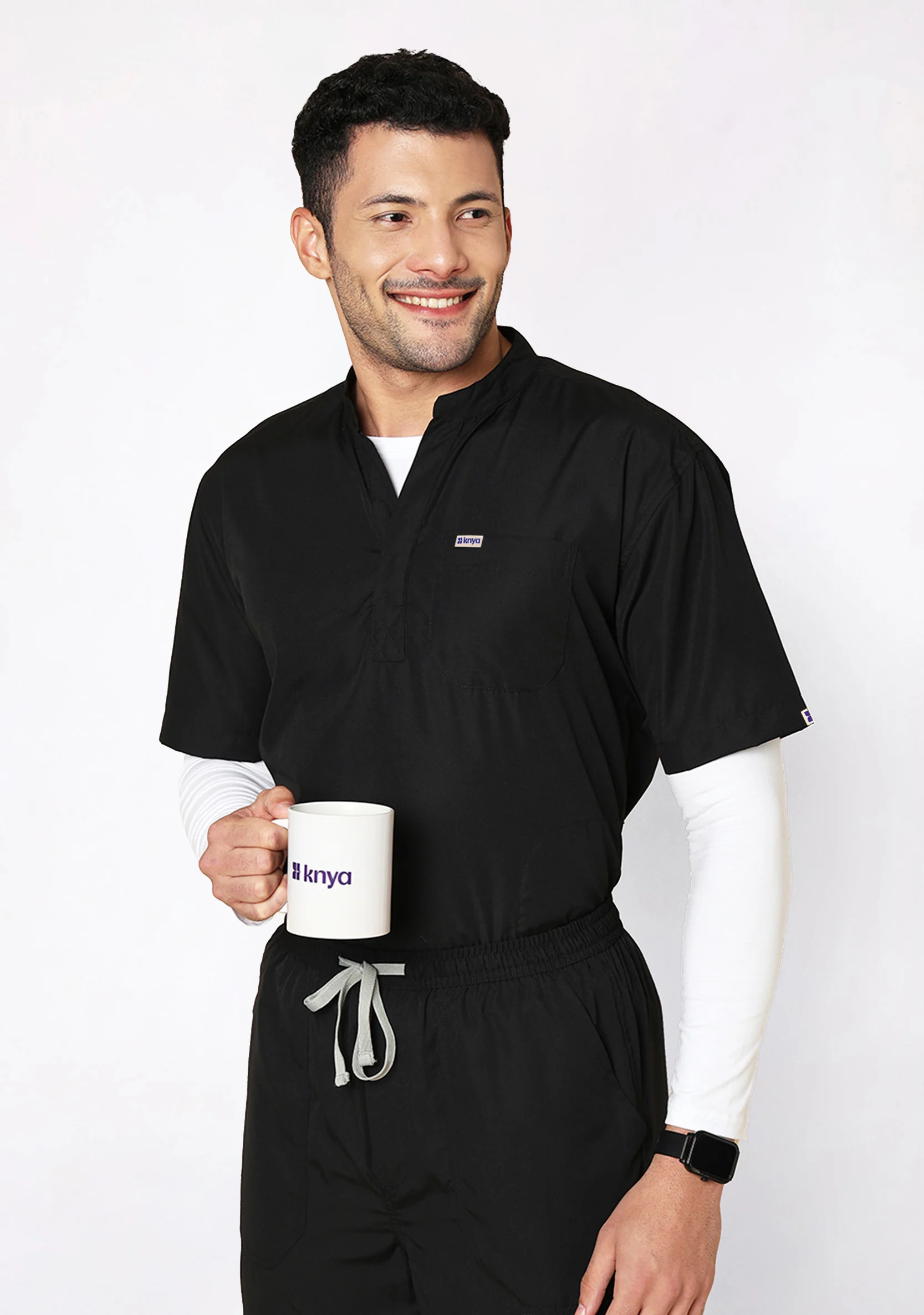 Classic Men's Mandarin Collar (Black) Plus Size Scrub - Image 4