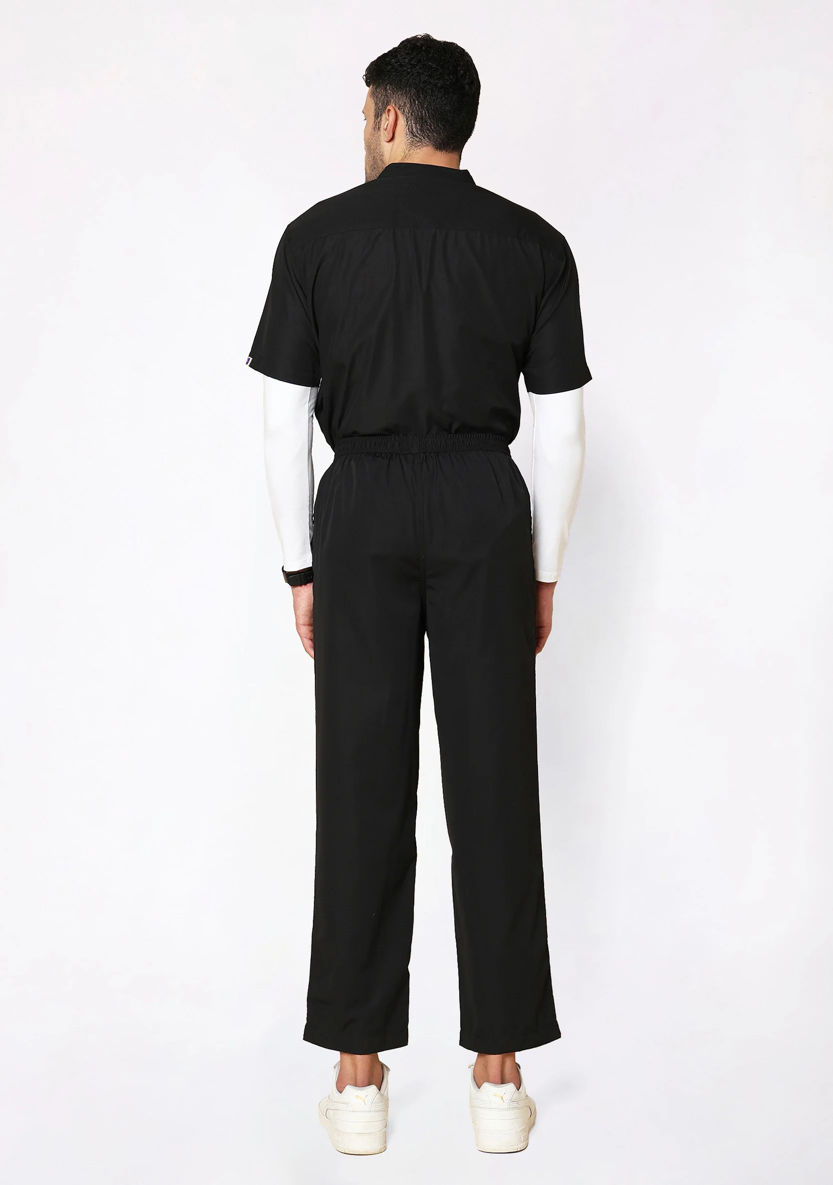 Classic Men's Mandarin Collar (Black) Plus Size Scrub - Image 5