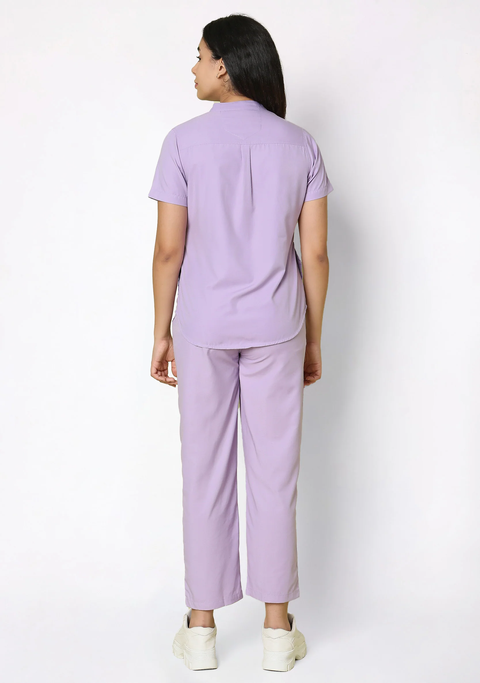 Classic Women's Mandarin Collar (Pastel Lilac) Plus Size Scrub - Image 4