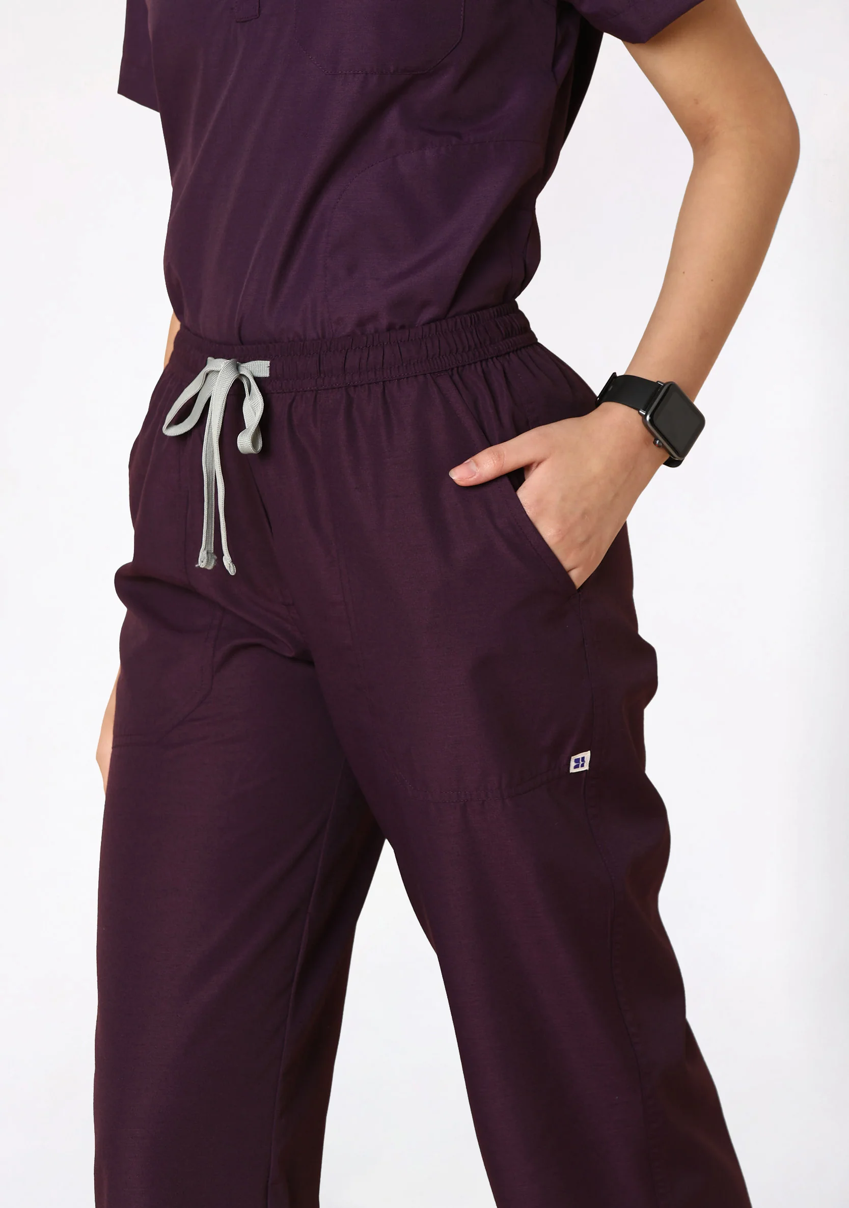Classic Women's Mandarin Collar (Wine) Plus Size Scrub - Image 3
