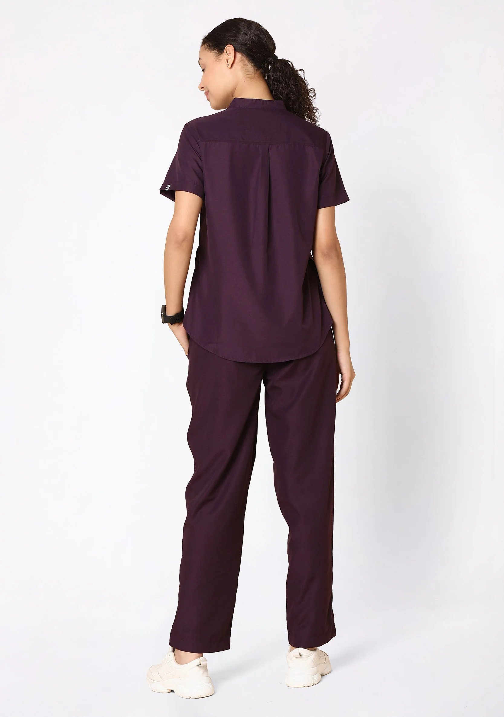 Classic Women's Mandarin Collar (Wine) Plus Size Scrub - Image 4