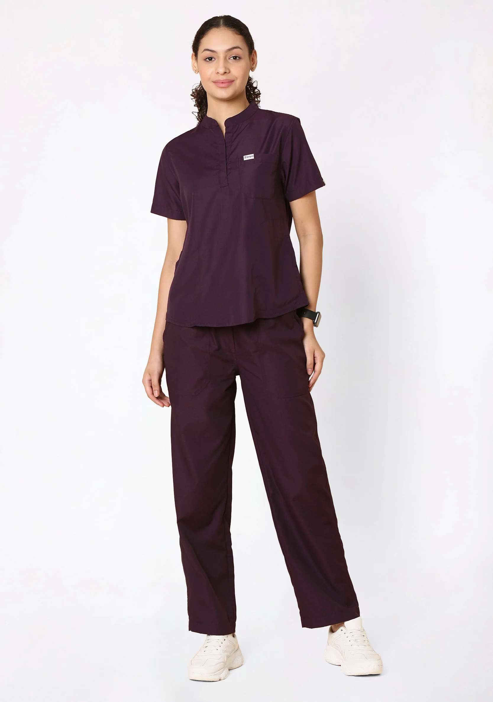 Classic Women's Mandarin Collar (Wine) Plus Size Scrub - Image 5