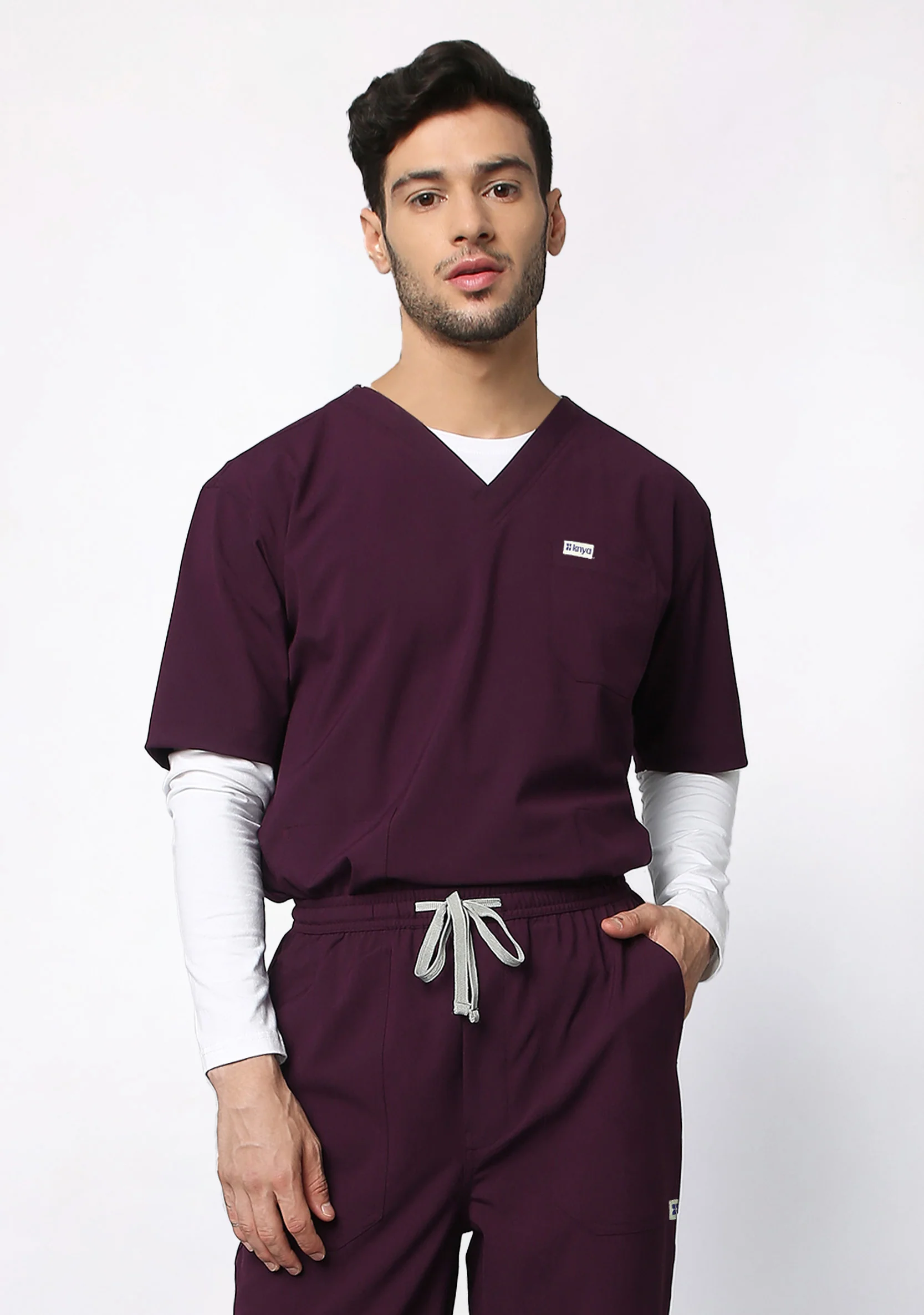 ecoflex™ Men's V-Neck (Wine) Scrub - Image 4