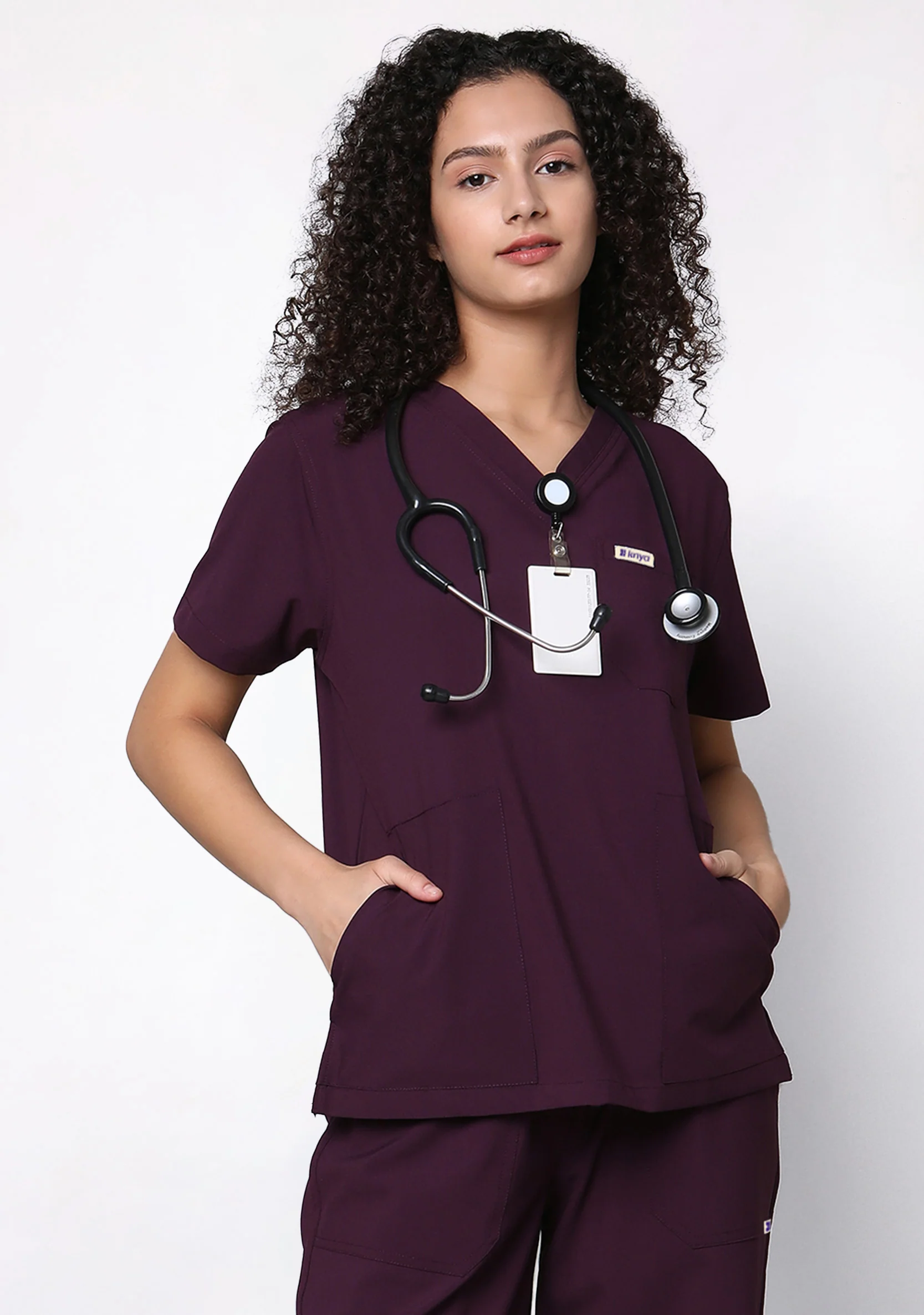 ecoflex™ Women's V-Neck (Wine) Scrub - Image 4