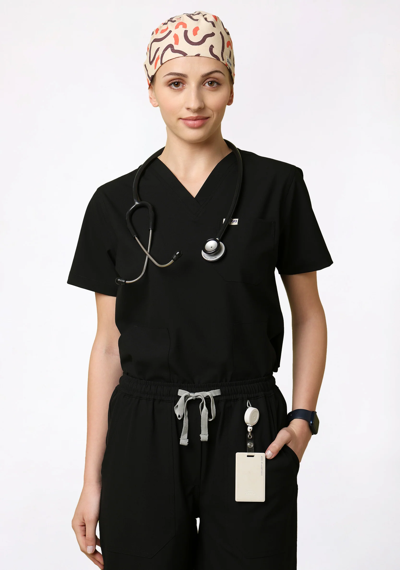 Printed Unisex (Swirl-Beige) Scrub Cap - Image 3