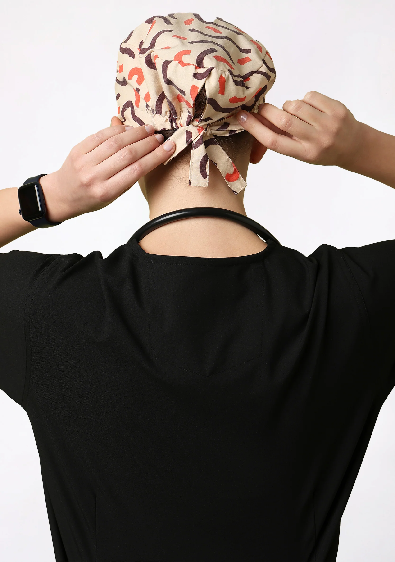 Printed Unisex (Swirl-Beige) Scrub Cap - Image 4