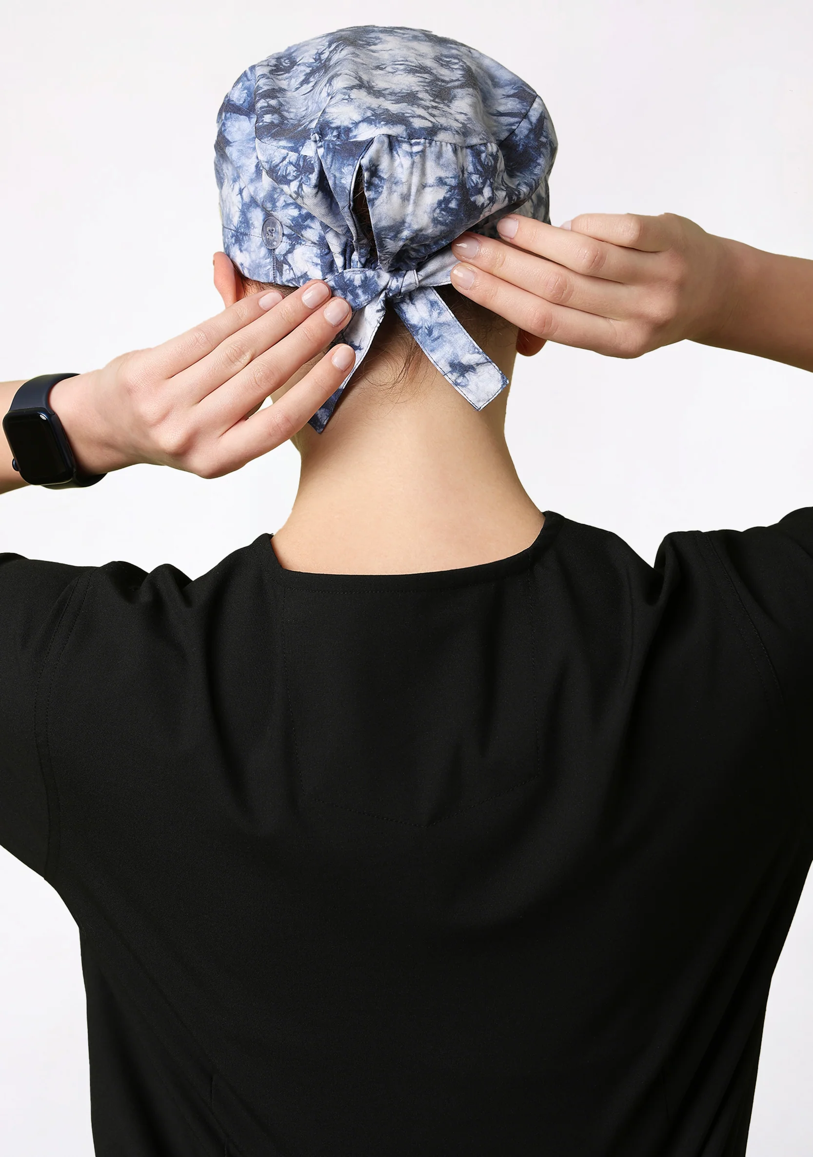 Printed Unisex (Tie & Dye Blue) Scrub Cap - Image 4